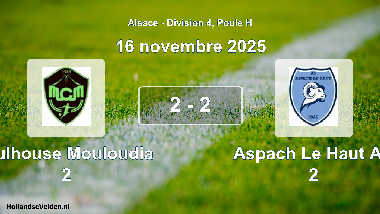 Match joué: Mulhouse Mouloudia 2 - Aspach Le Haut AS 2 2 - 2 (16 novembre 2025)