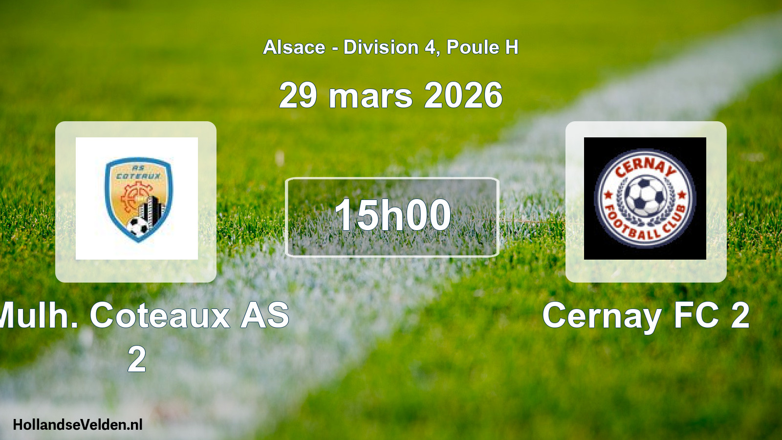 Match programmé: Mulh. Coteaux AS 2 - Cernay FC 2 (29 mars 2026)