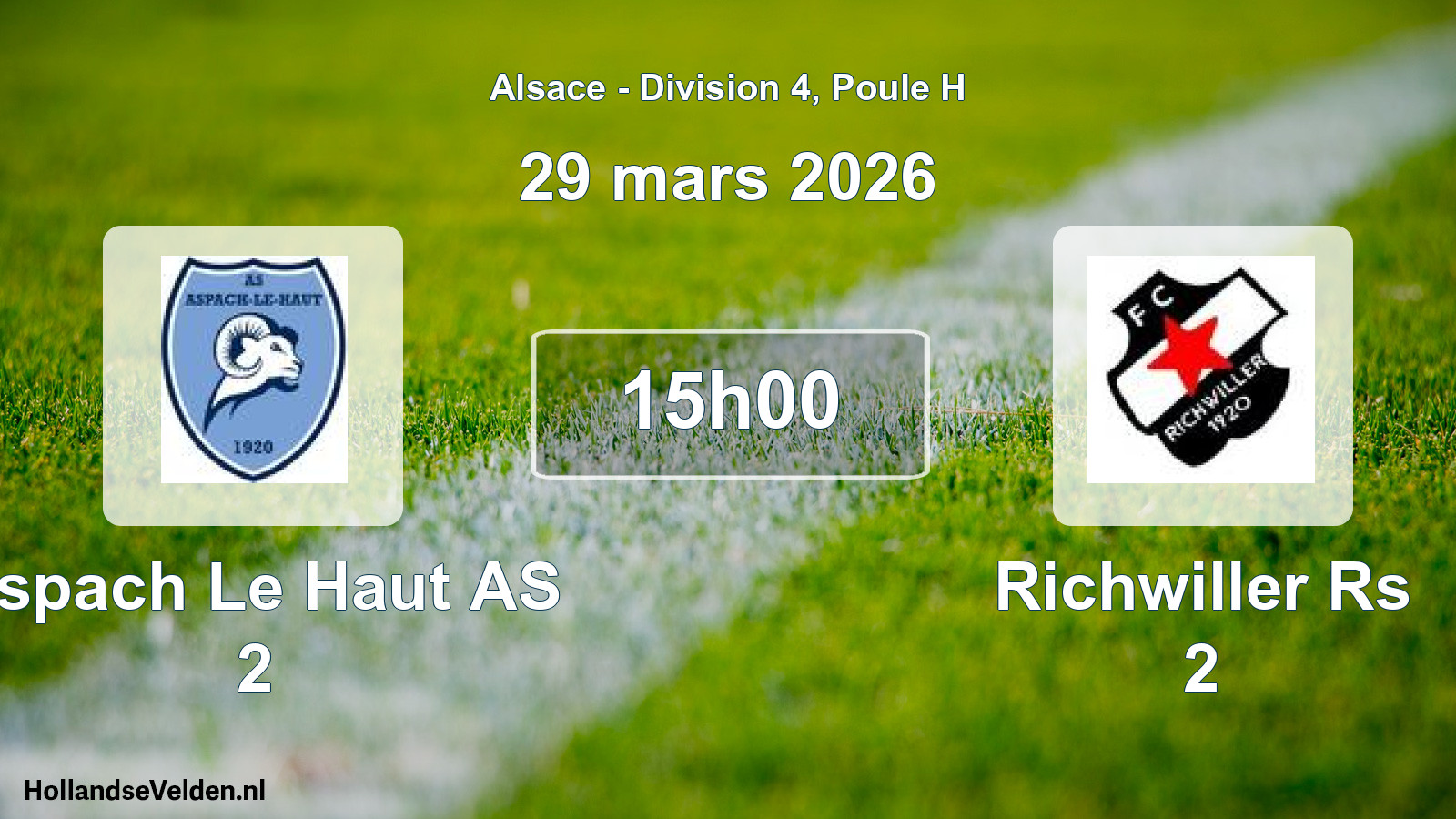 Match programmé: Aspach Le Haut AS 2 - Richwiller Rs 2 (29 mars 2026)