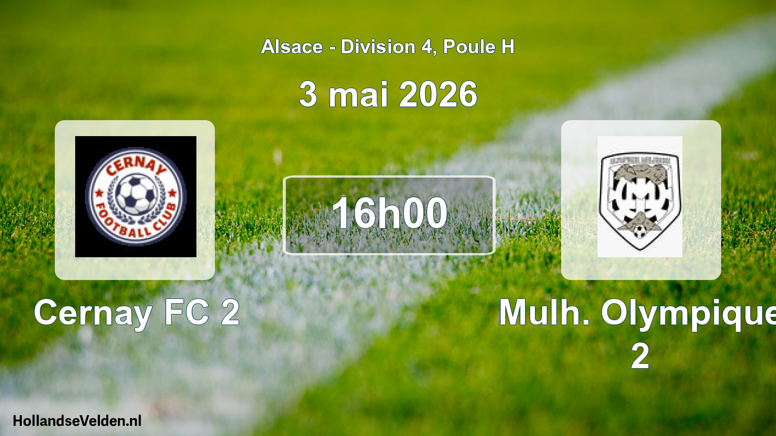 Match programmé: Cernay FC 2 - Mulh. Olympique 2 (3 mai 2026)