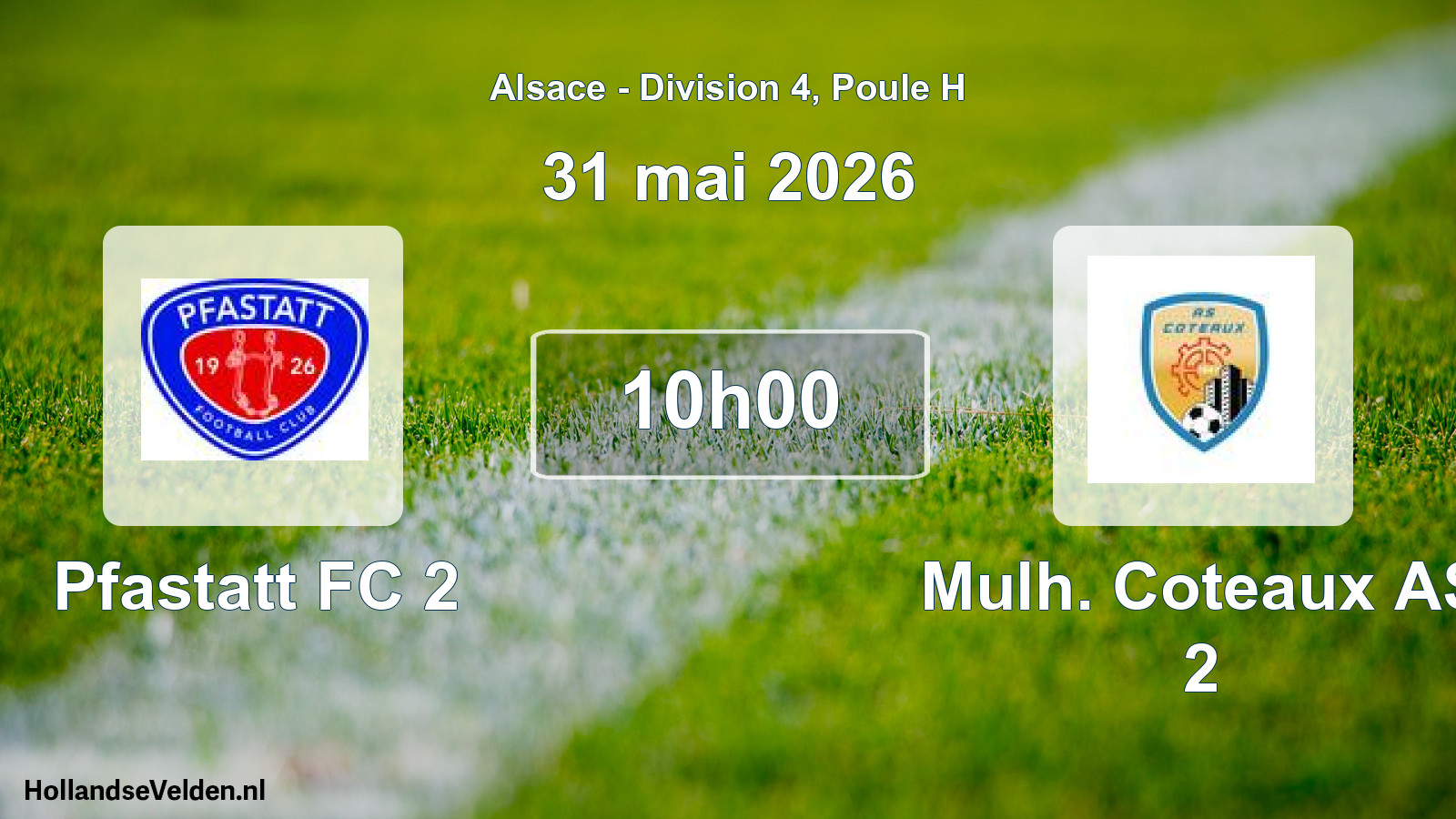 Match programmé: Pfastatt FC 2 - Mulh. Coteaux AS 2 (31 mai 2026)