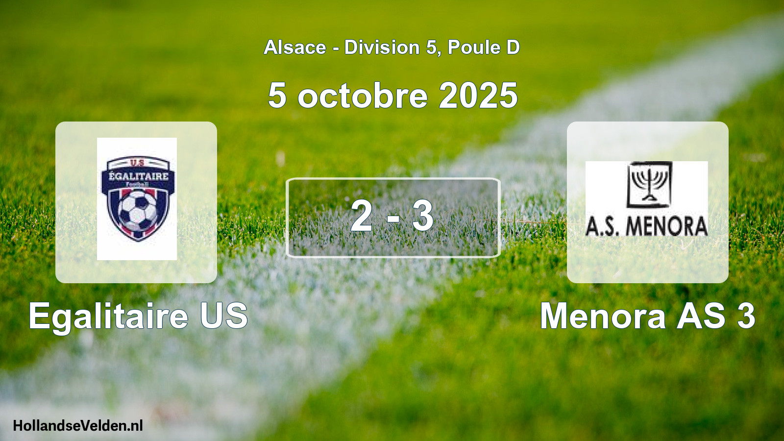 Match joué: Egalitaire US - Menora AS 3 2 - 3 (5 octobre 2025)