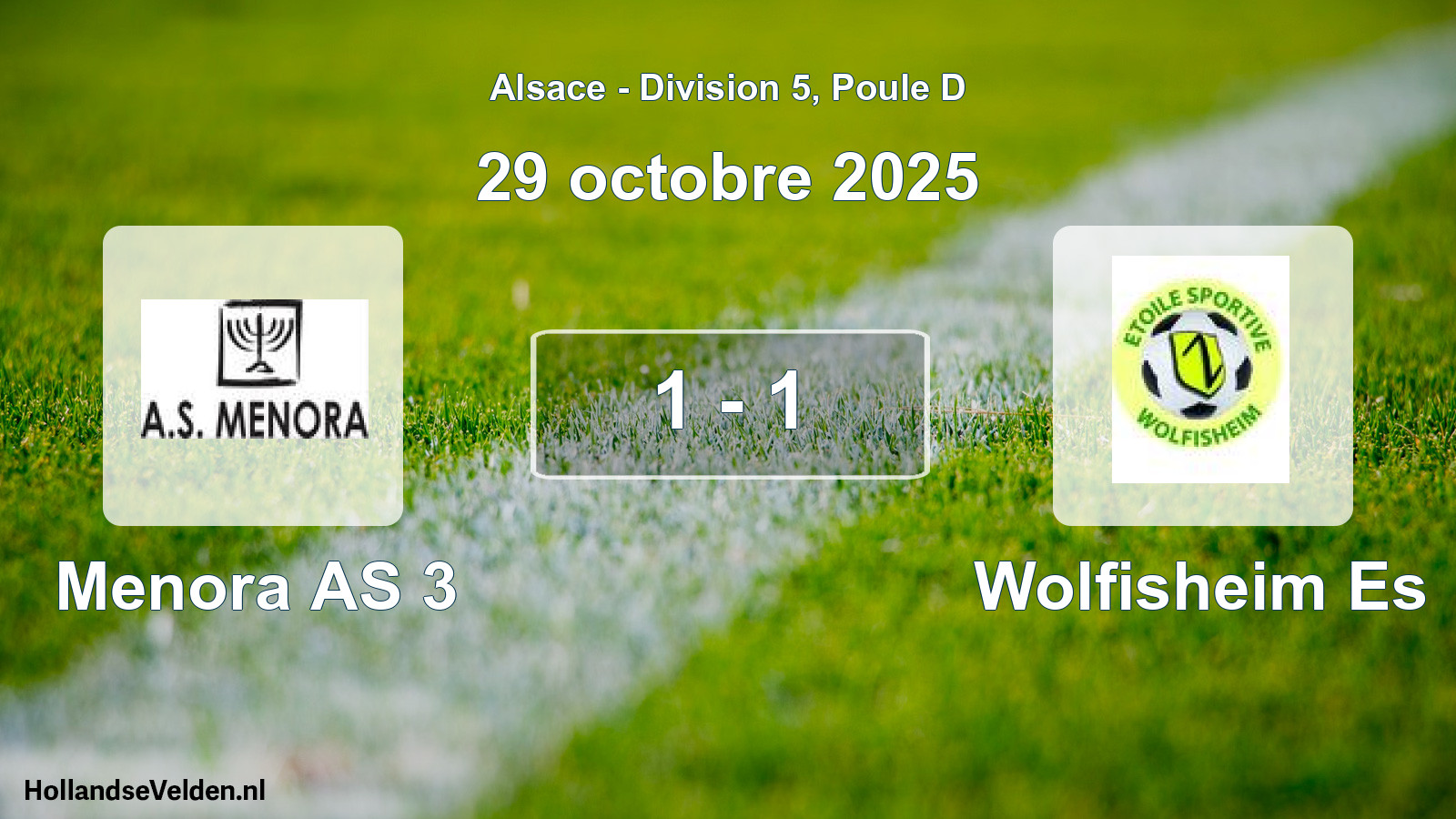 Gespeelde wedstrijd: Menora AS 3 - Wolfisheim Es 1 - 1 (29 oktober 2025)