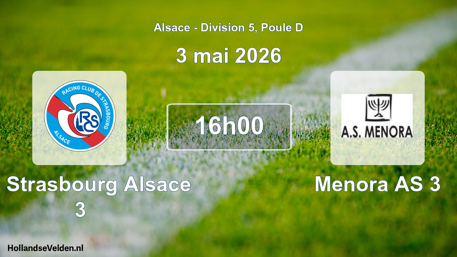 Match programmé: RC Strasbourg Alsace 3 - Menora AS 3 (3 mai 2026)