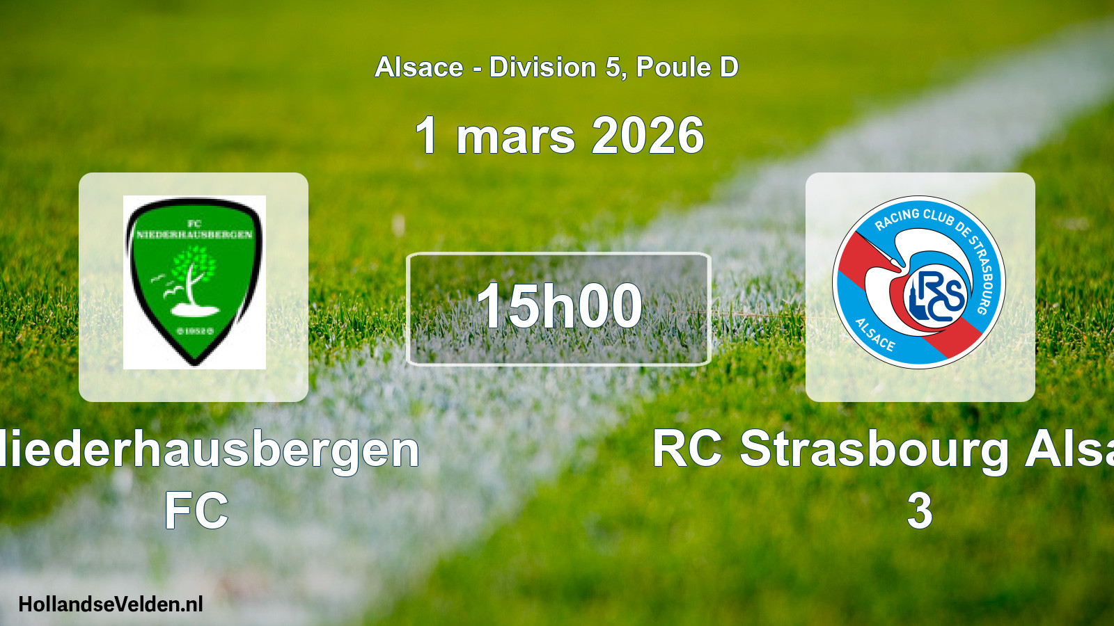 Match programmé: Niederhausbergen FC - RC Strasbourg Alsace 3 (1 mars 2026)