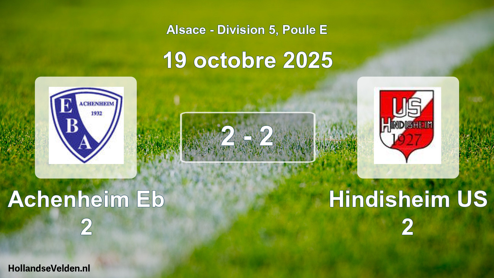 Match joué: Achenheim Eb 2 - Hindisheim US 2 2 - 2 (19 octobre 2025)