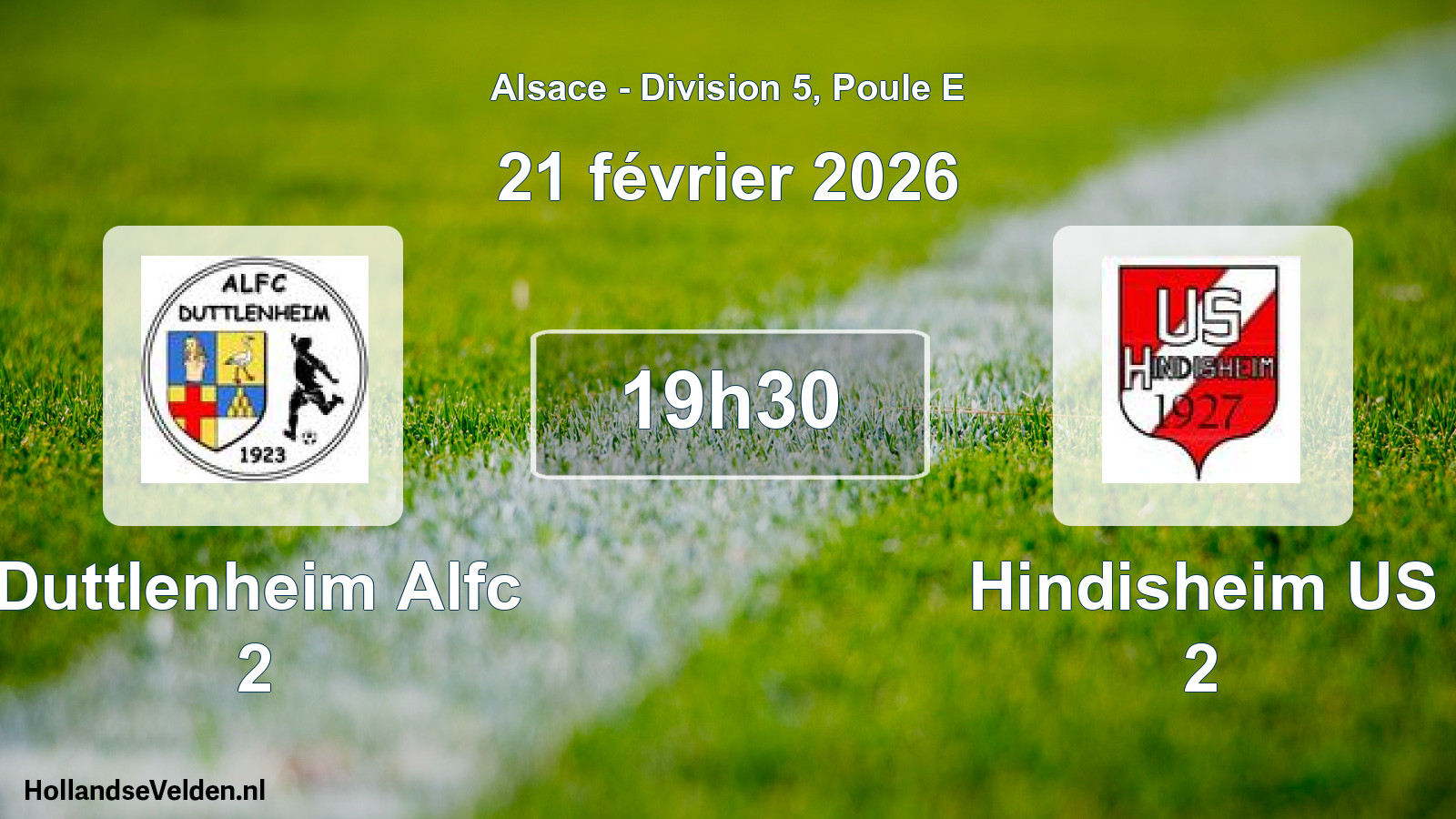 Match programmé: Duttlenheim Alfc 2 - Hindisheim US 2 (21 février 2026)
