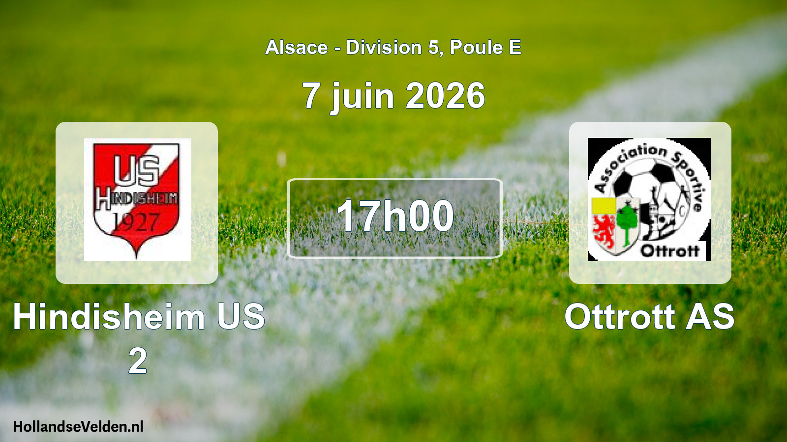 Match programmé: Hindisheim US 2 - Ottrott AS (7 juin 2026)