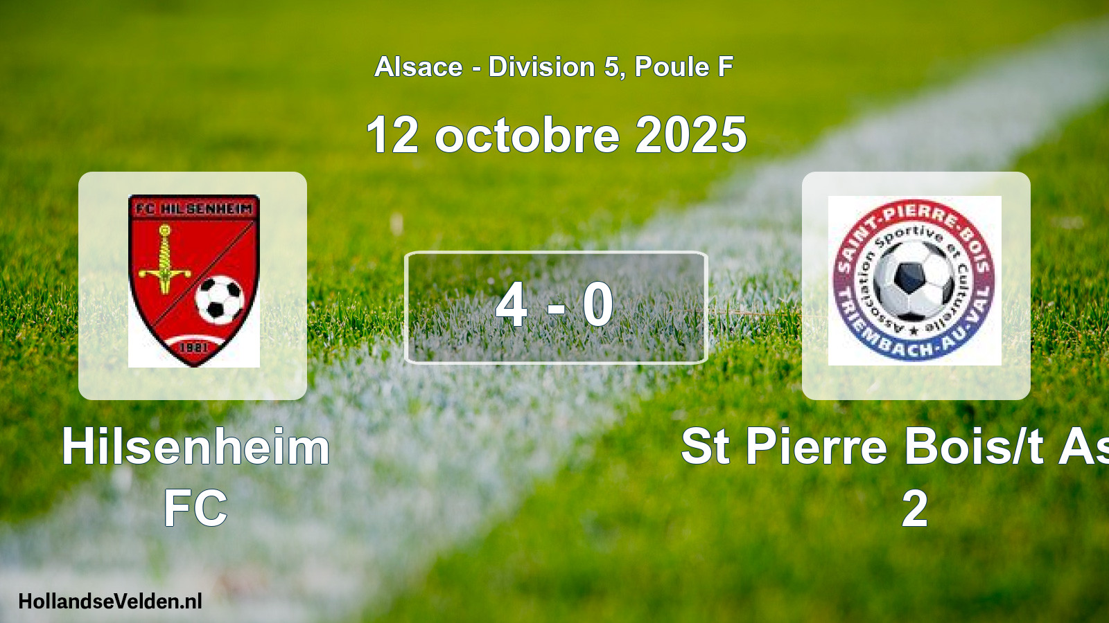 Total number of matches played: Hilsenheim FC - St Pierre Bois/t Asc 2 4 - 0 (12 October 2025)