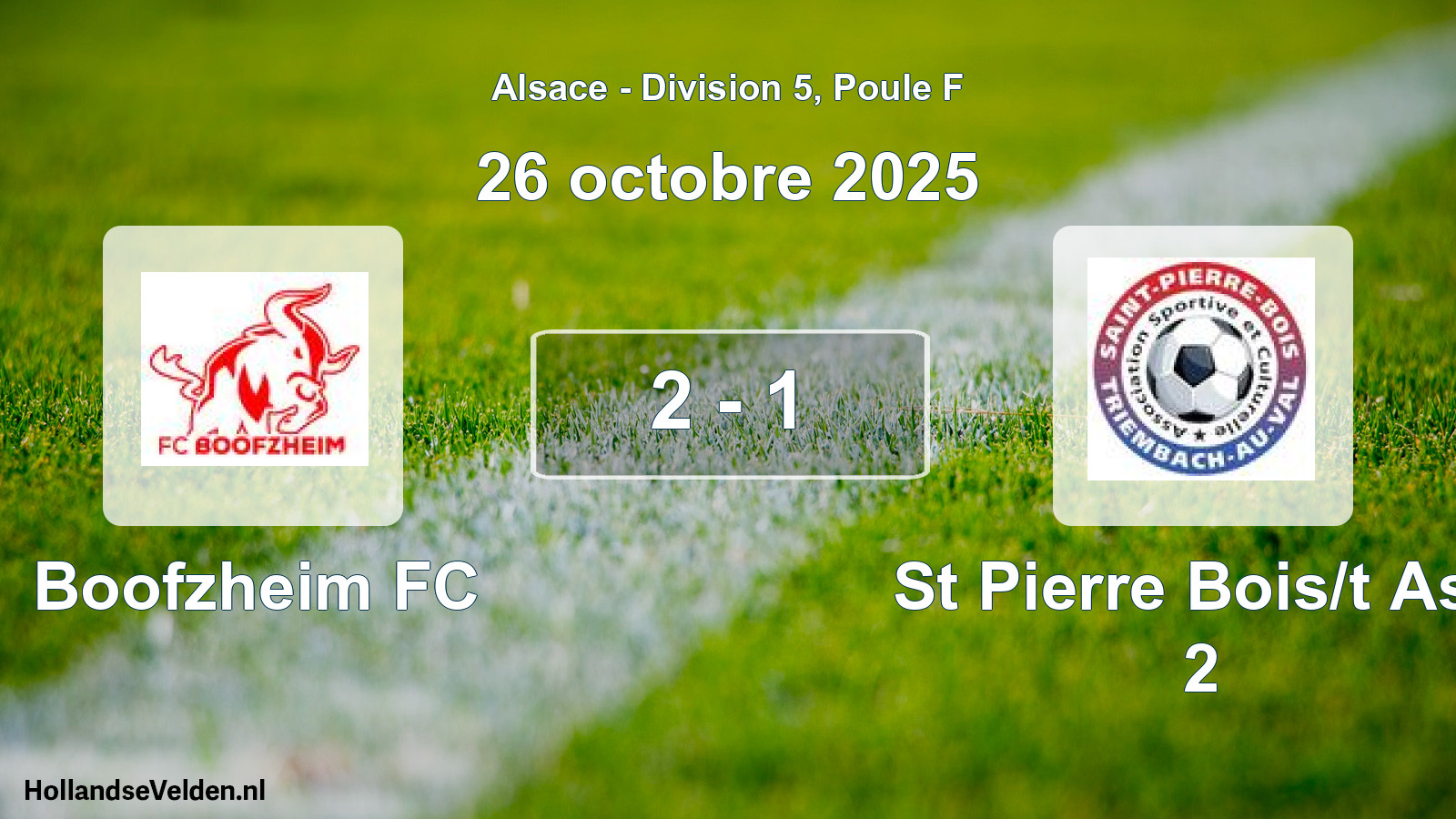 Match joué: Boofzheim FC - St Pierre Bois/t Asc 2 2 - 1 (26 octobre 2025)