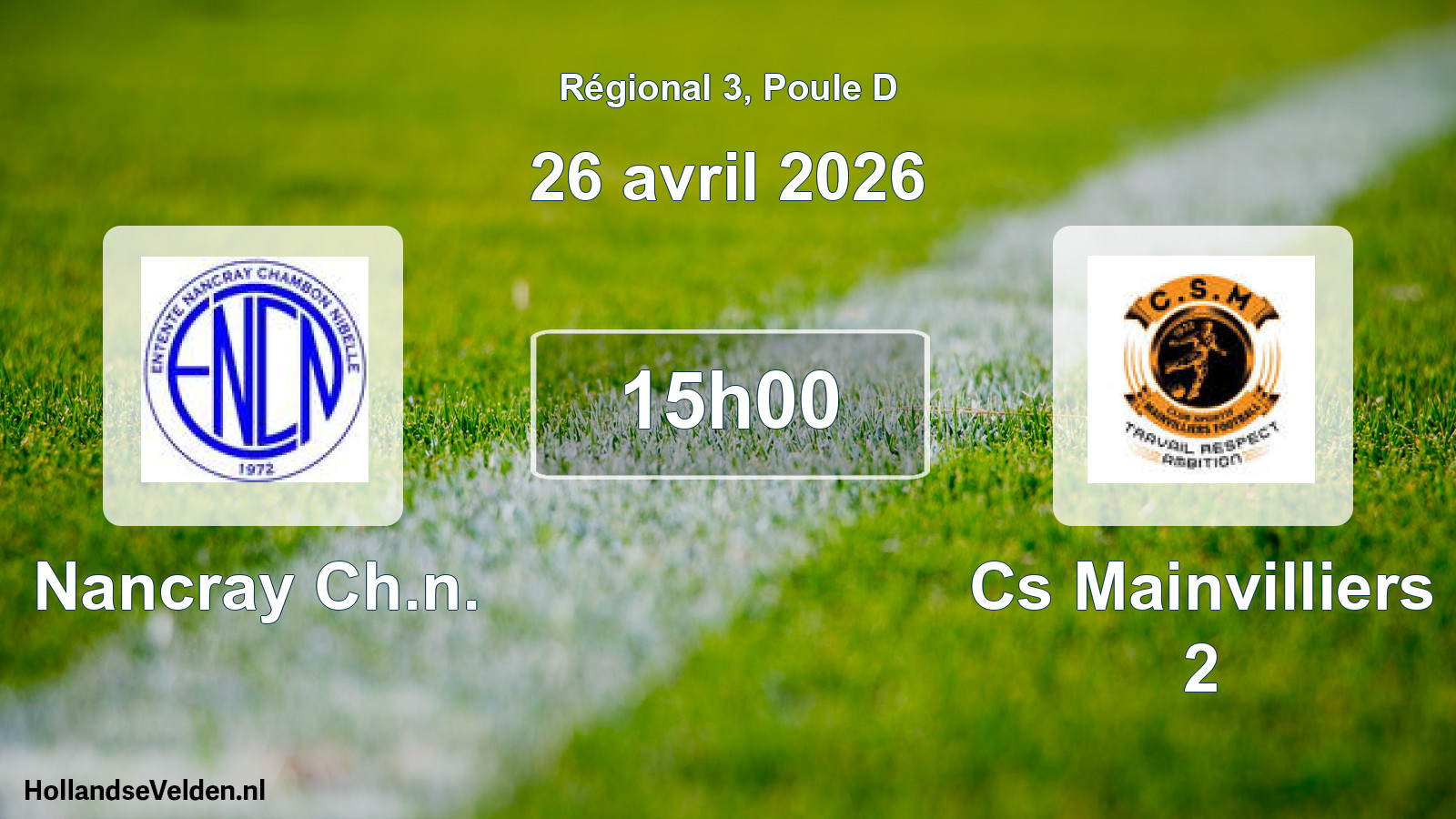 Geplande wedstrijd: Nancray Ch.n. - Cs Mainvilliers 2 (26 avril 2026)