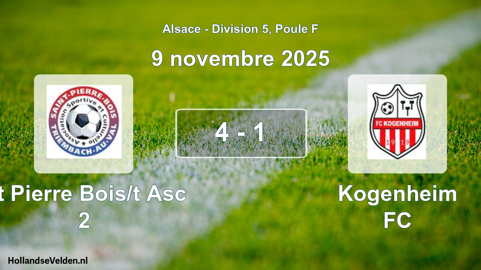 Match joué: St Pierre Bois/t Asc 2 - Kogenheim FC 4 - 1 (9 novembre 2025)