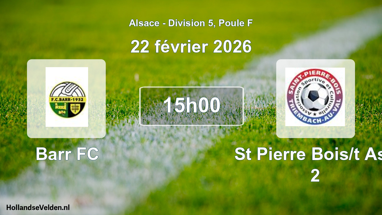Match programmé: Barr FC - St Pierre Bois/t Asc 2 (22 février 2026)