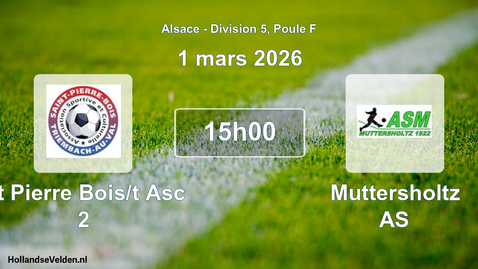 Match programmé: St Pierre Bois/t Asc 2 - Muttersholtz AS (1 mars 2026)