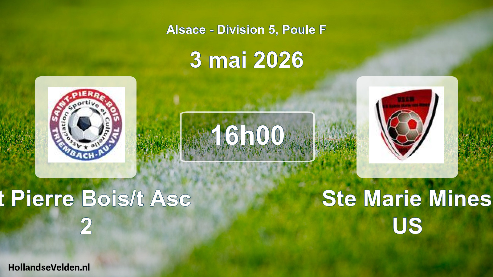 Match programmé: St Pierre Bois/t Asc 2 - Ste Marie Mines US (3 mai 2026)