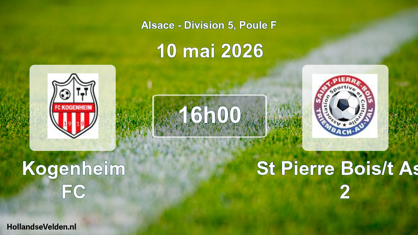 Match programmé: Kogenheim FC - St Pierre Bois/t Asc 2 (10 mai 2026)