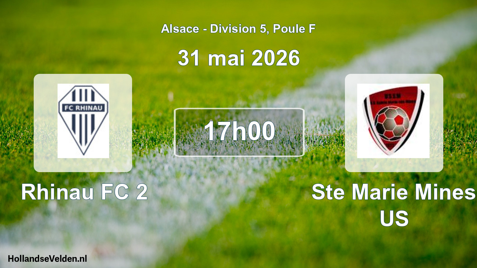 Match programmé: Rhinau FC 2 - Ste Marie Mines US (31 mai 2026)