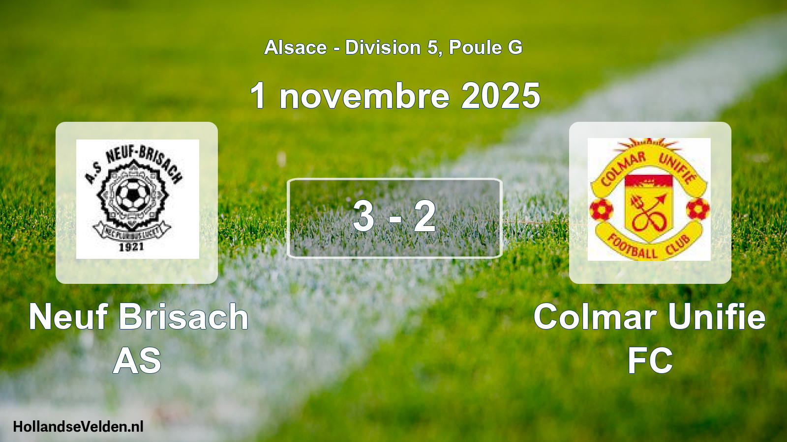 Total number of matches played: Neuf Brisach AS - Colmar Unifie FC 3 - 2 (1 November 2025)