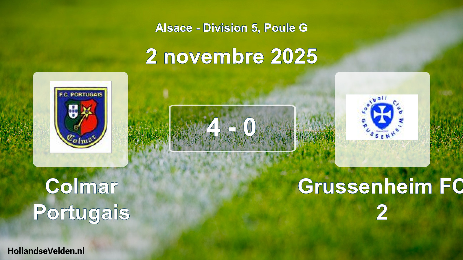 Total number of matches played: Colmar Portugais - Grussenheim FC 2 4 - 0 (2 November 2025)
