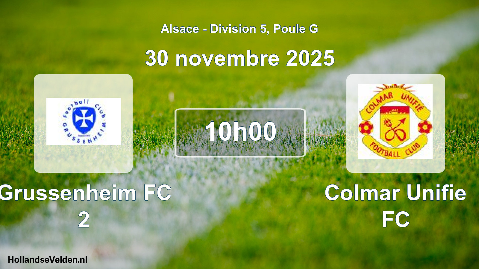 Match programmé: Grussenheim FC 2 - Colmar Unifie FC (30 novembre 2025)