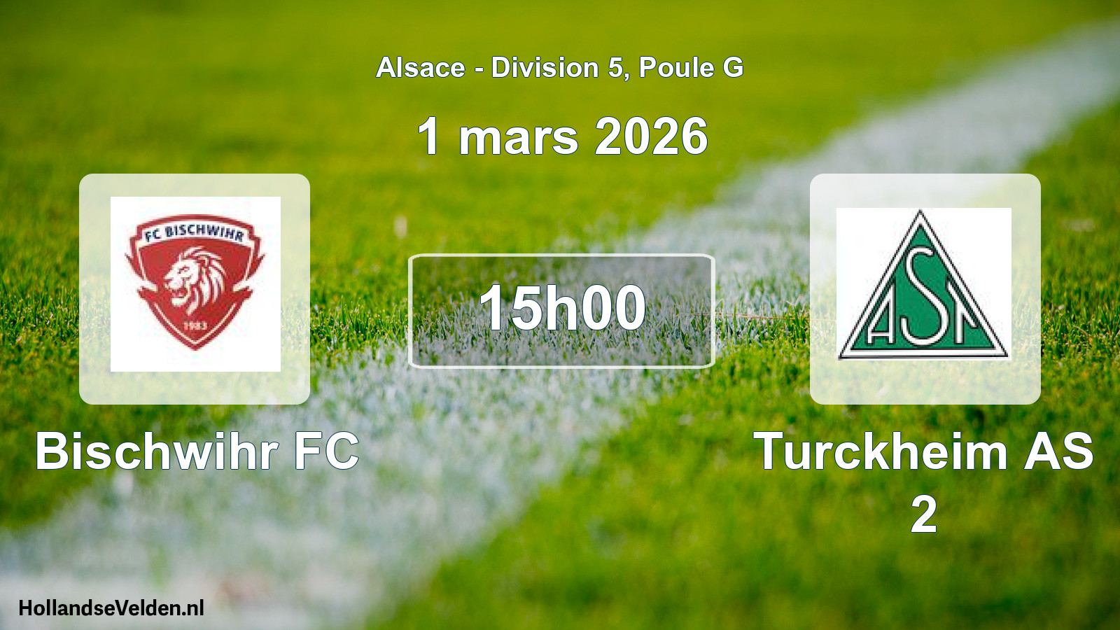 Match programmé: Bischwihr FC - Turckheim AS 2 (1 mars 2026)