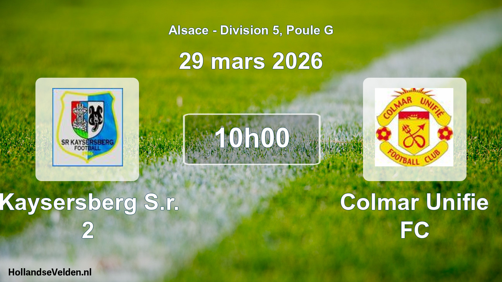 Match programmé: Kaysersberg S.r. 2 - Colmar Unifie FC (29 mars 2026)