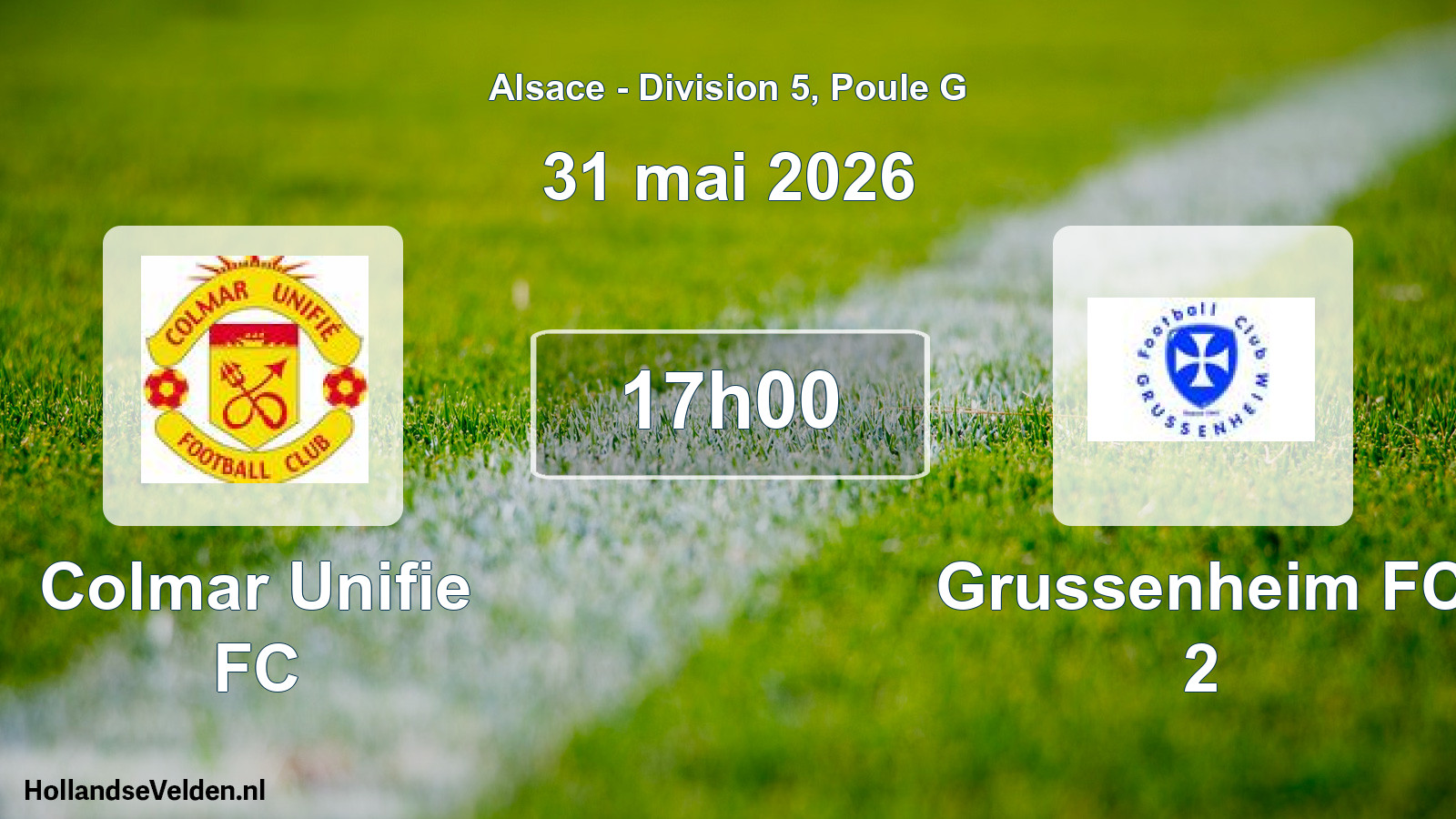 Match programmé: Colmar Unifie FC - Grussenheim FC 2 (31 mai 2026)
