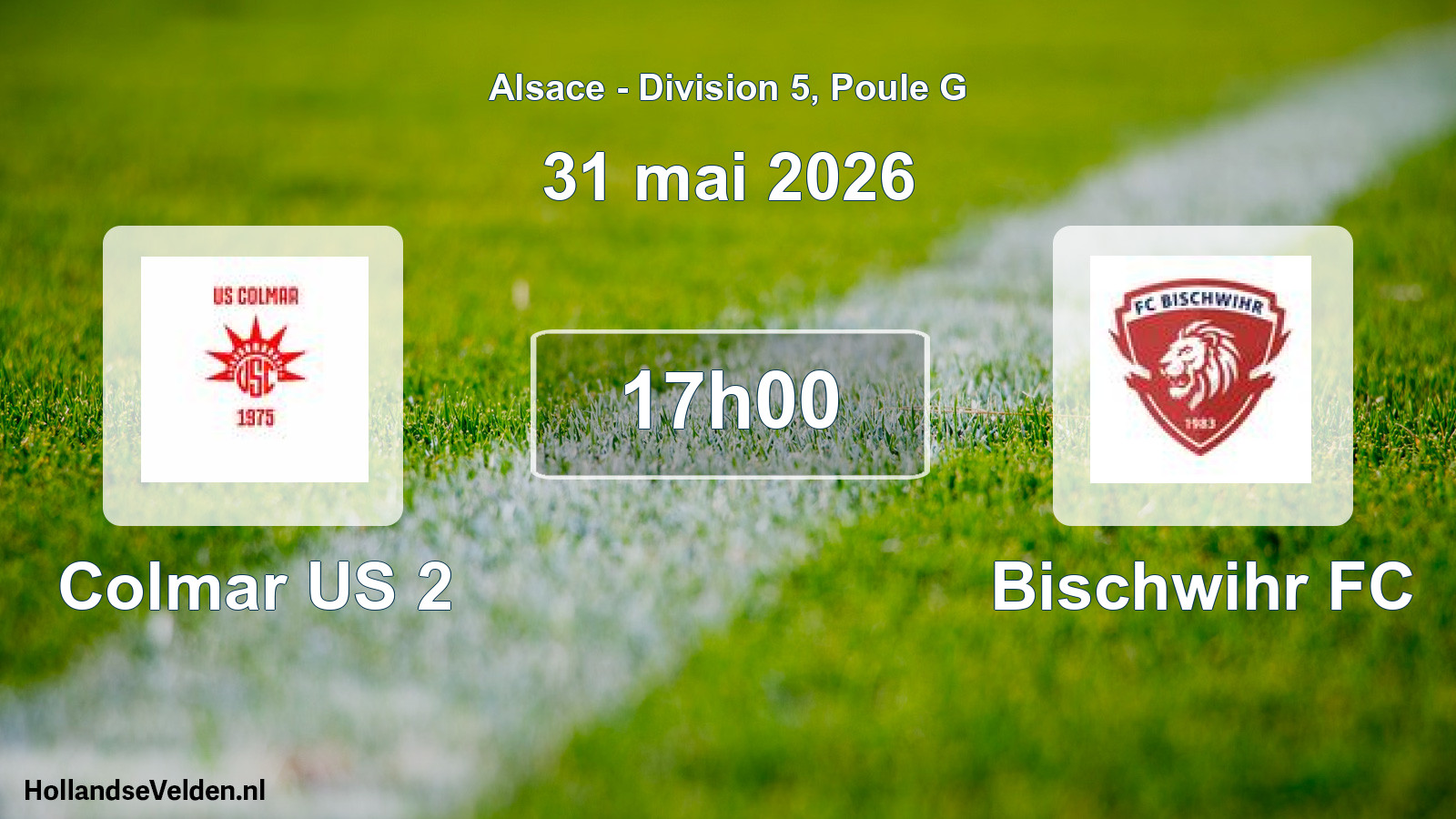 Match programmé: Colmar US 2 - Bischwihr FC (31 mai 2026)