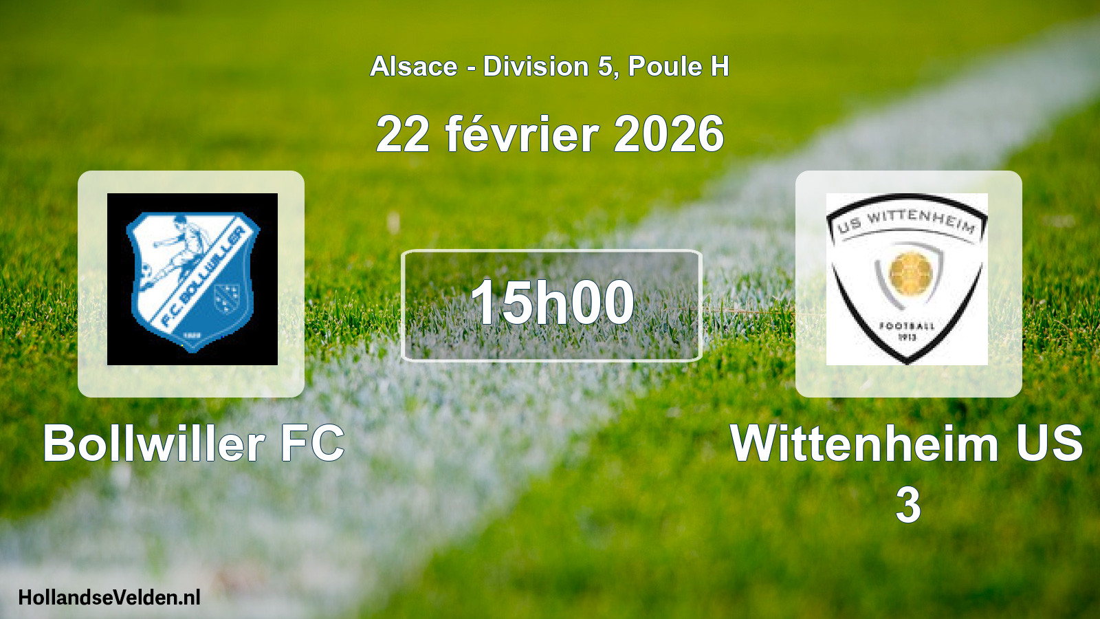 Match programmé: Bollwiller FC - Wittenheim US 3 (22 février 2026)