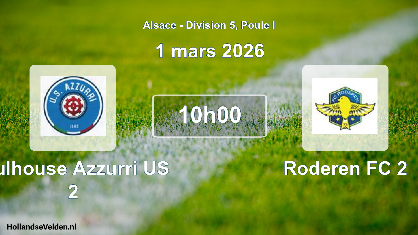 Match programmé: Mulhouse Azzurri US 2 - Roderen FC 2 (1 mars 2026)