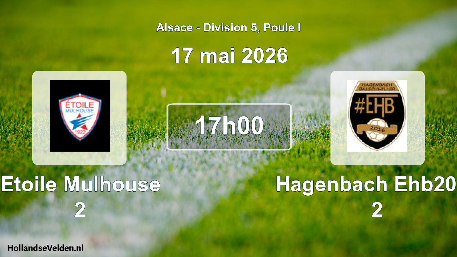 Match programmé: Etoile Mulhouse 2 - Hagenbach Ehb2016 2 (17 mai 2026)