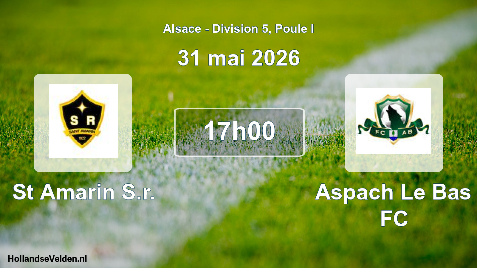 Match programmé: St Amarin S.r. - Aspach Le Bas FC (31 mai 2026)