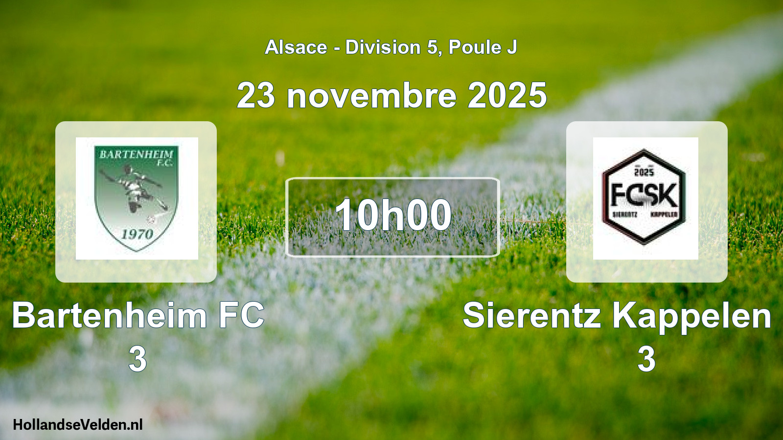 Match programmé: Bartenheim FC 3 - Sierentz Kappelen FC 3 (23 novembre 2025)
