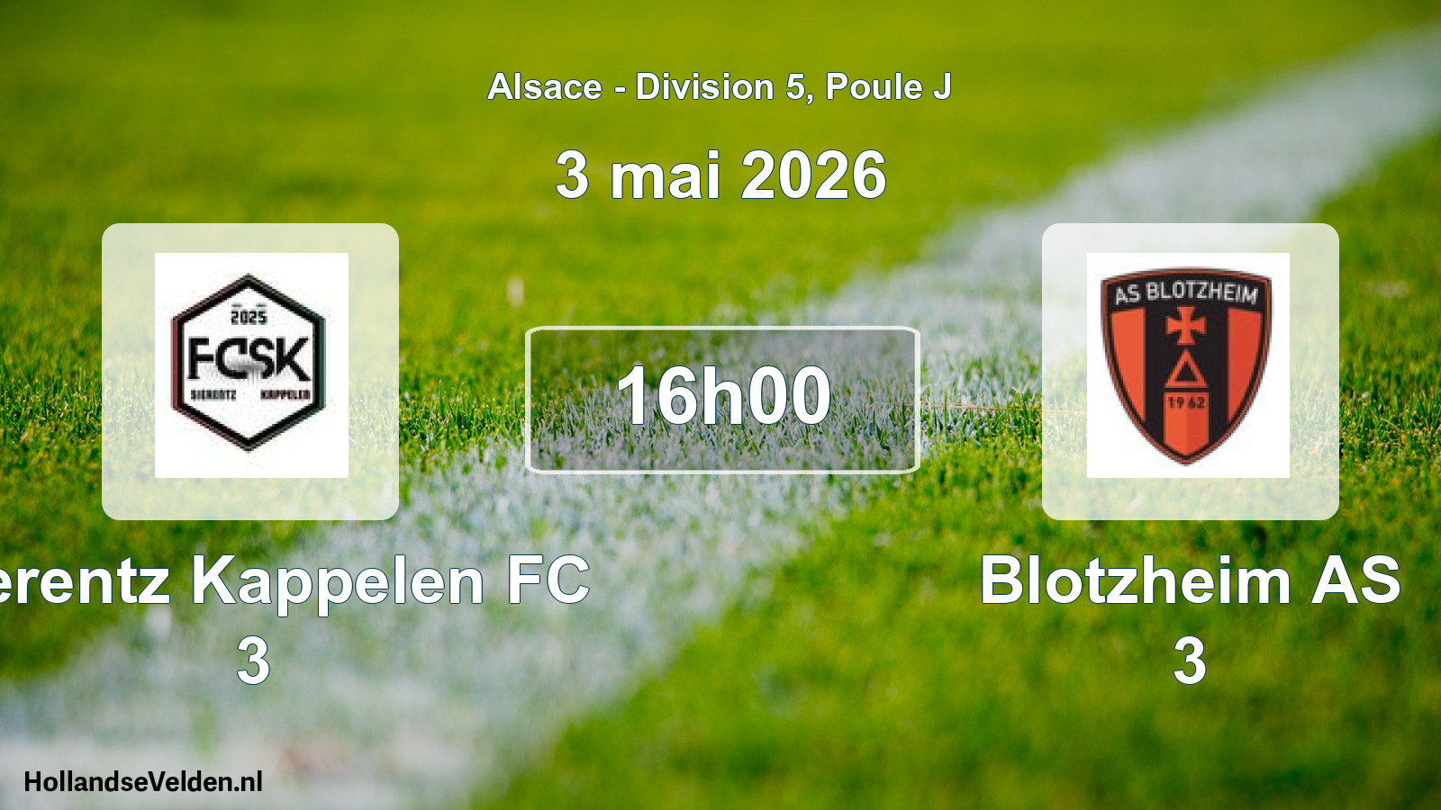 Match programmé: Sierentz Kappelen FC 3 - Blotzheim AS 3 (3 mai 2026)