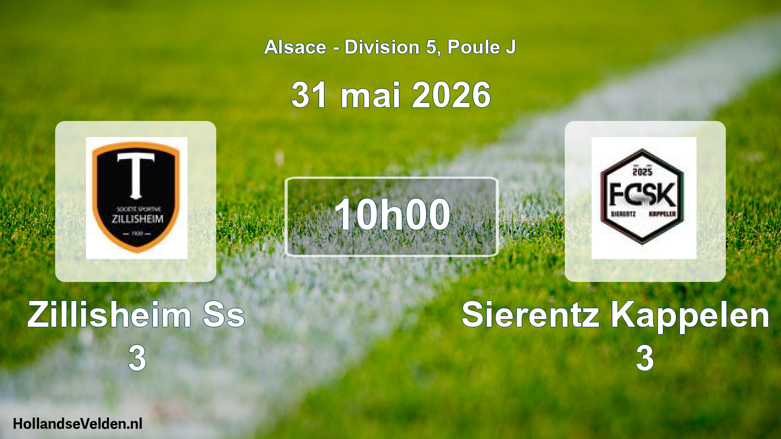 Match programmé: Zillisheim Ss 3 - Sierentz Kappelen FC 3 (31 mai 2026)