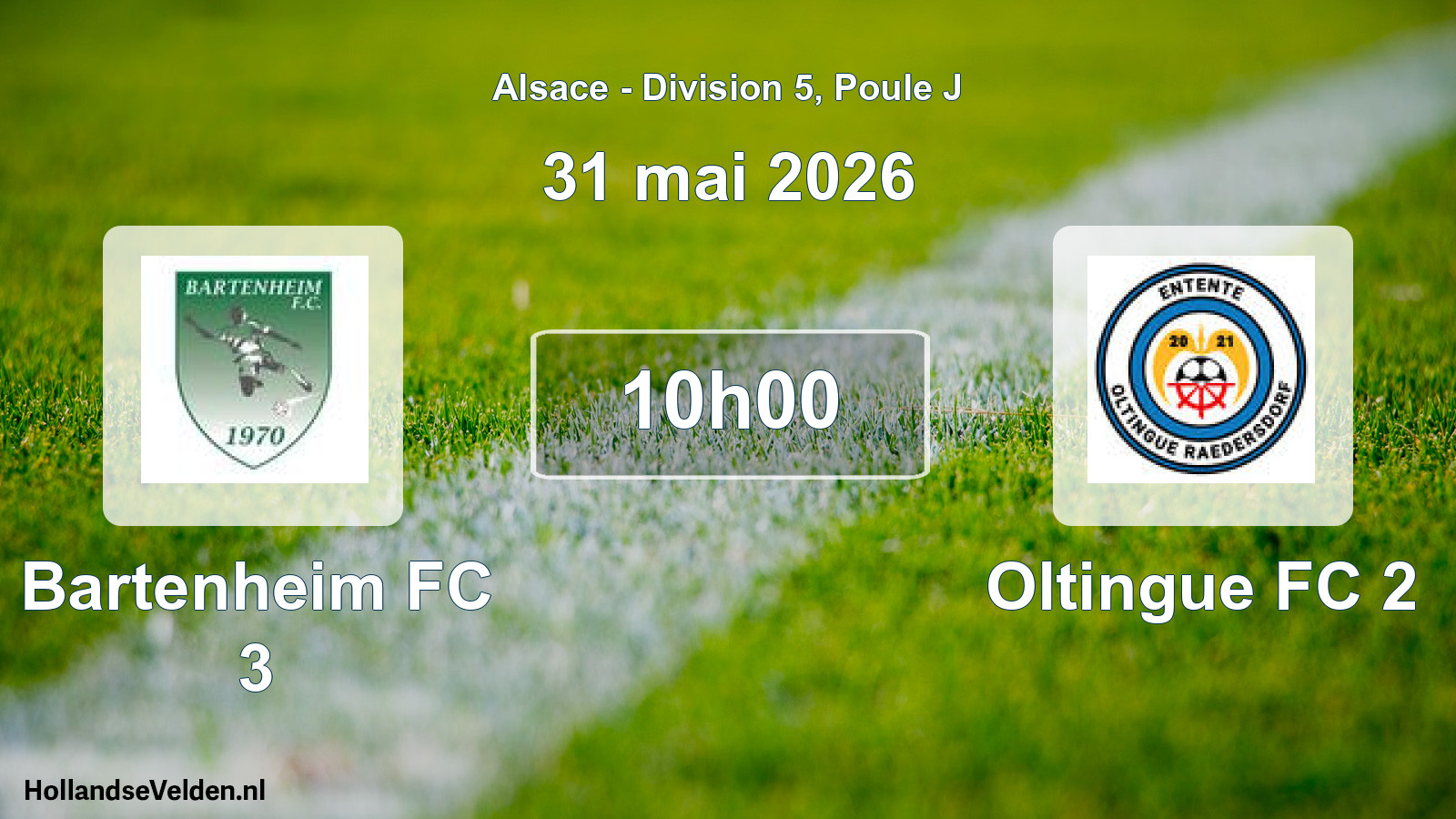 Match programmé: Bartenheim FC 3 - Oltingue FC 2 (31 mai 2026)