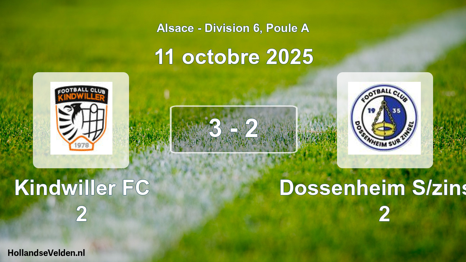 Match joué: Kindwiller FC 2 - Dossenheim S/zinsel 2 3 - 2 (11 octobre 2025)
