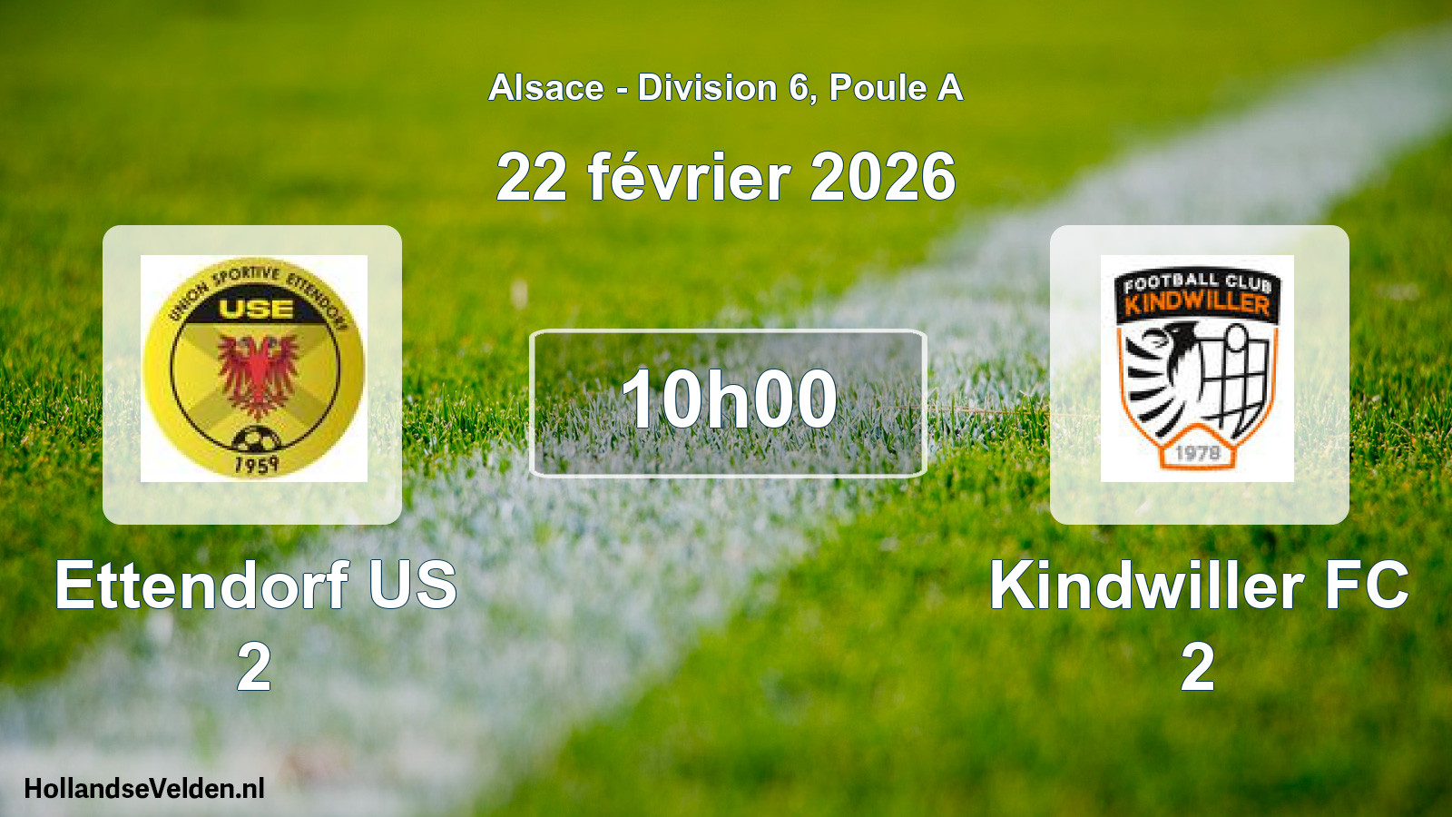 Match programmé: Ettendorf US 2 - Kindwiller FC 2 (22 février 2026)