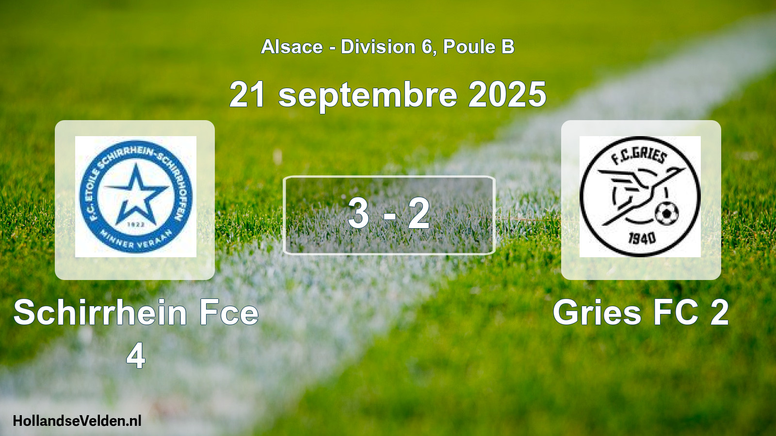 Match joué: Schirrhein Fce 4 - Gries FC 2 3 - 2 (21 septembre 2025)
