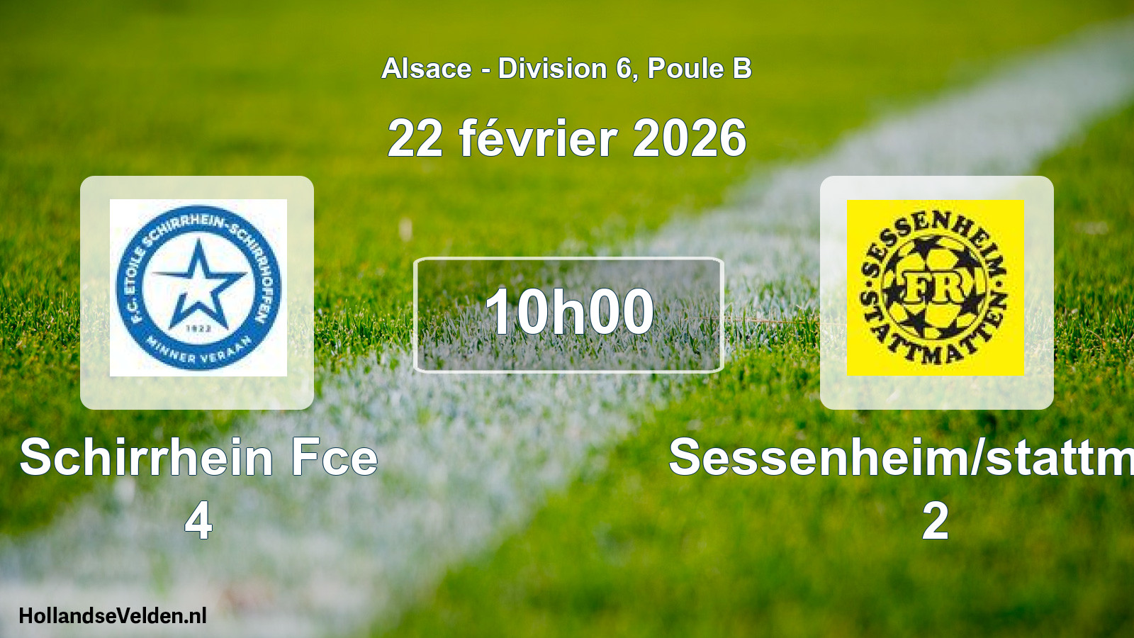Match programmé: Schirrhein Fce 4 - Sessenheim/stattmatt 2 (22 février 2026)
