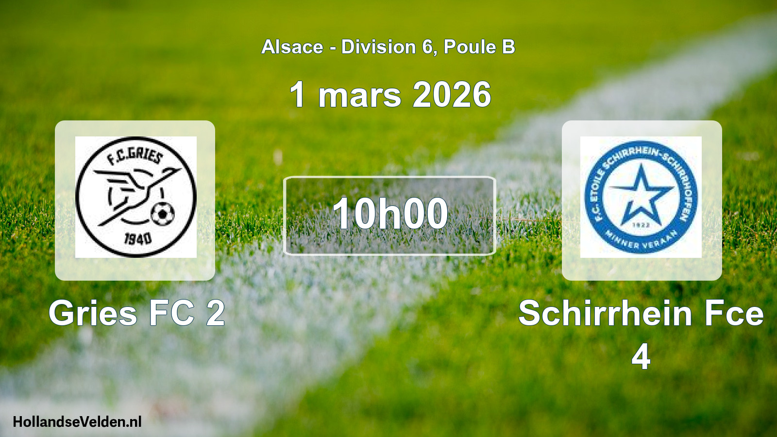 Match programmé: Gries FC 2 - Schirrhein Fce 4 (1 mars 2026)