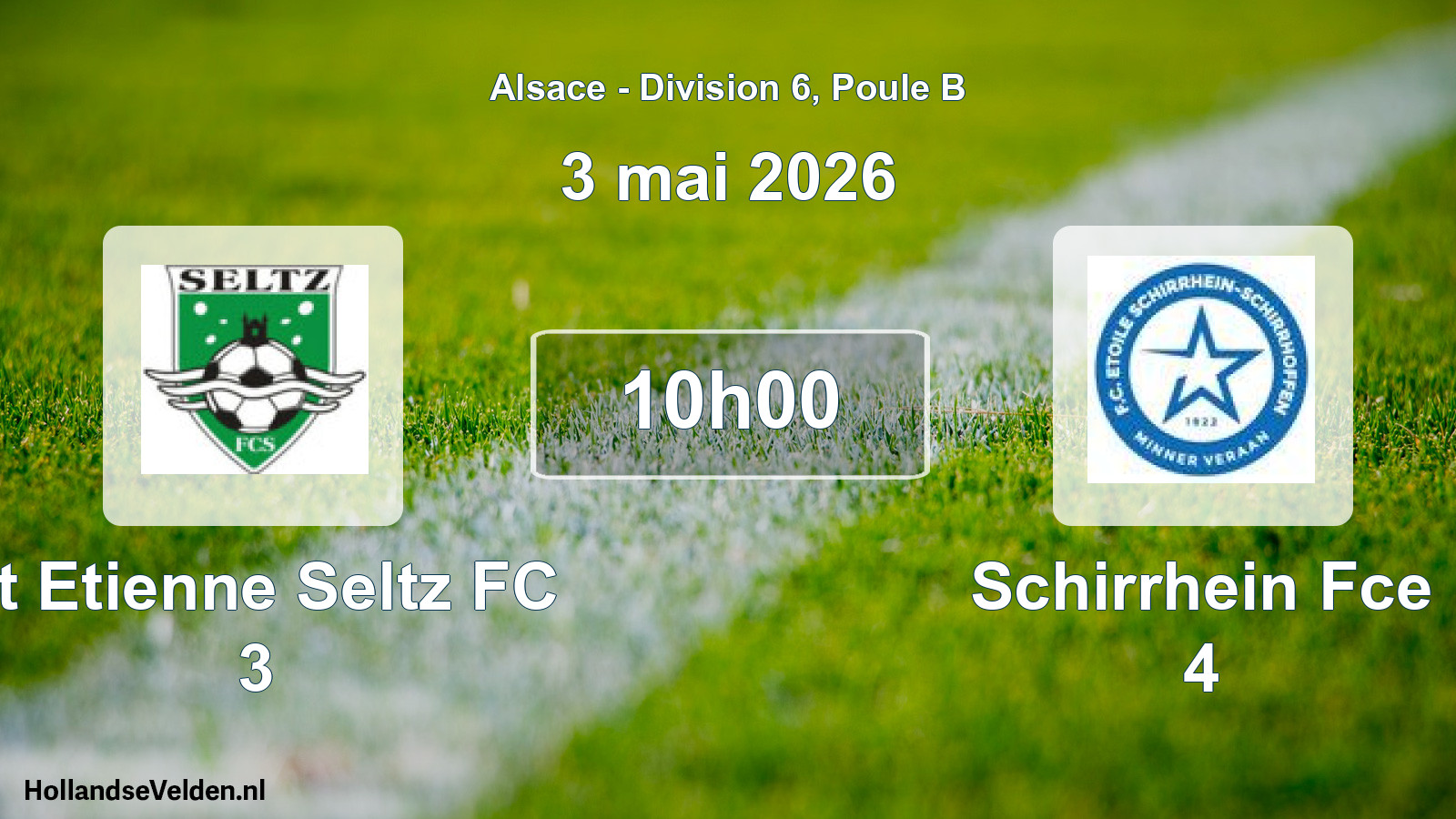 Match programmé: St Etienne Seltz FC 3 - Schirrhein Fce 4 (3 mai 2026)