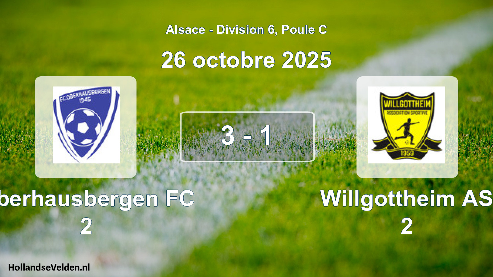 Total number of matches played: Oberhausbergen FC 2 - Willgottheim AS 2 3 - 1 (26 October 2025)