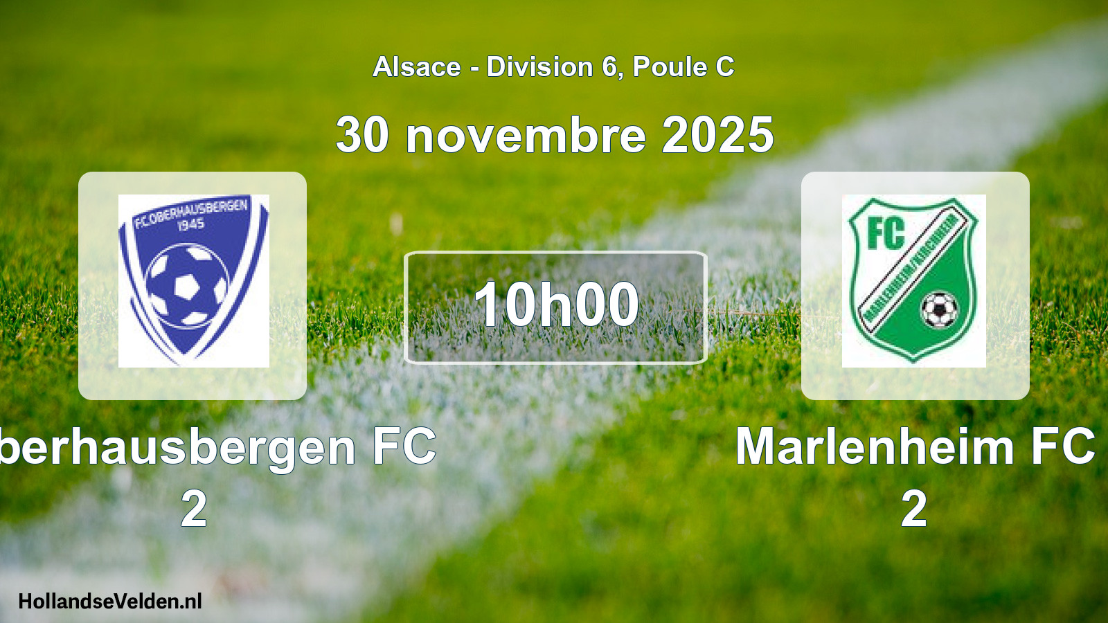 Match programmé: Oberhausbergen FC 2 - Marlenheim FC 2 (30 novembre 2025)