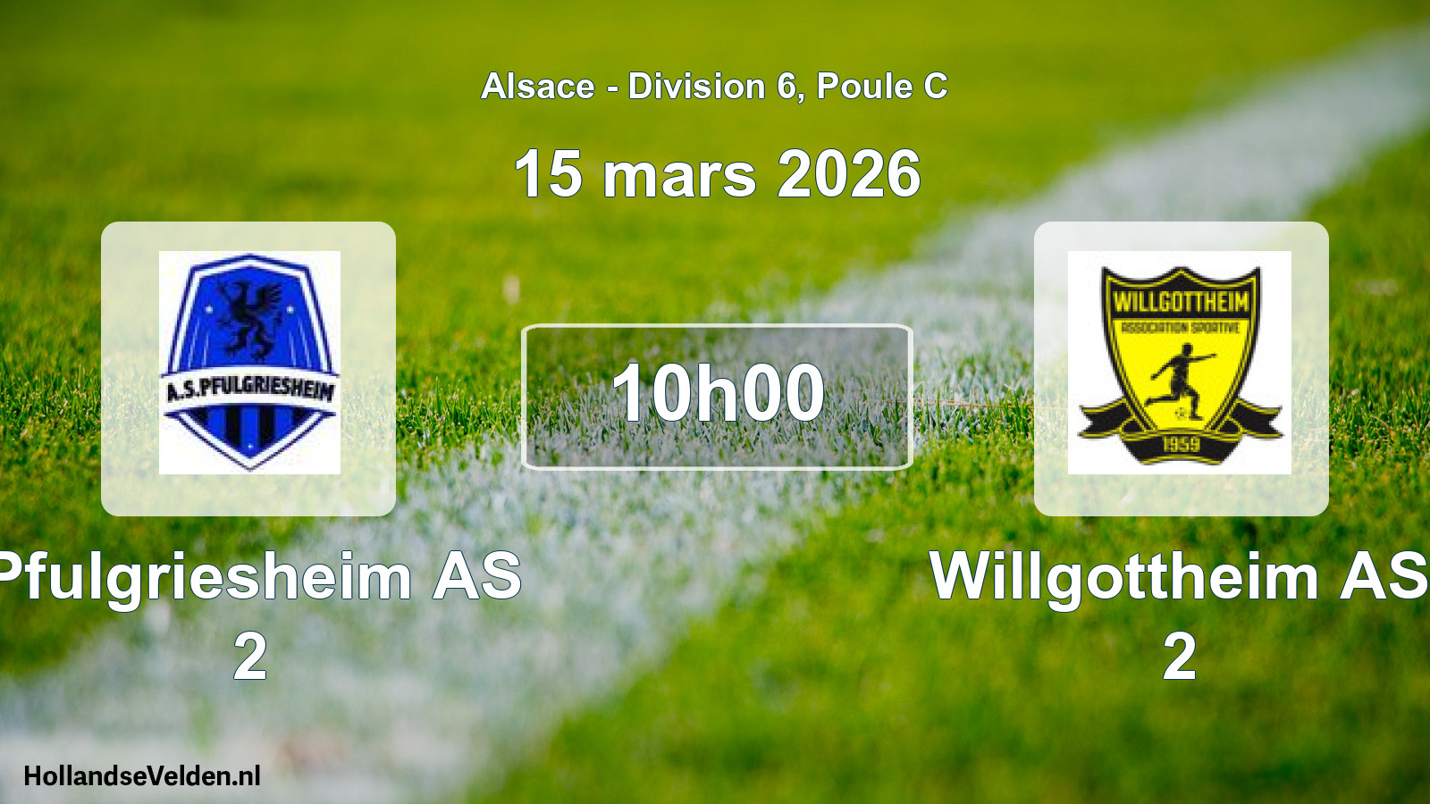 Match programmé: Pfulgriesheim AS 2 - Willgottheim AS 2 (15 mars 2026)