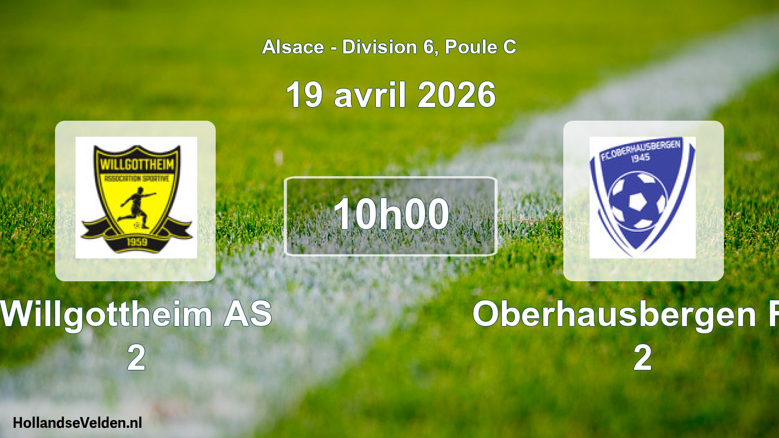 Match programmé: Willgottheim AS 2 - Oberhausbergen FC 2 (19 avril 2026)