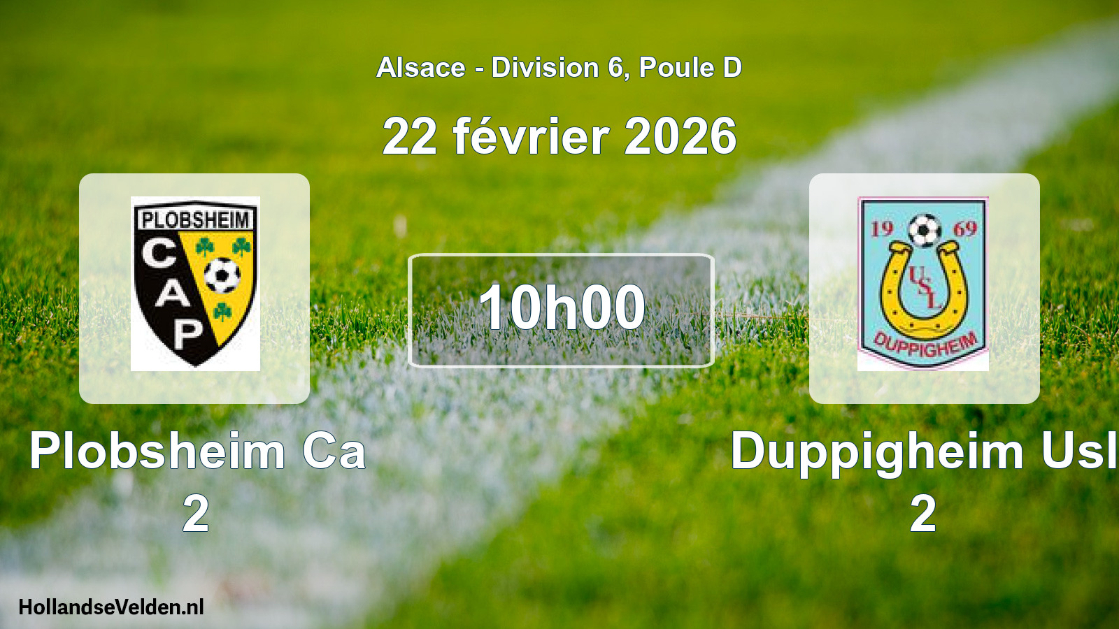 Match programmé: Plobsheim Ca 2 - Duppigheim Usl 2 (22 février 2026)