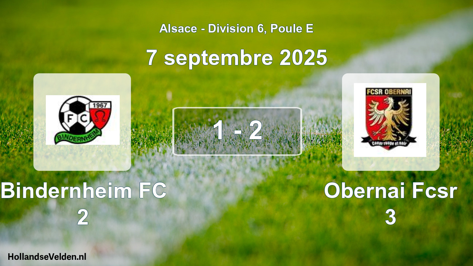 Match joué: Bindernheim FC 2 - Obernai Fcsr 3 1 - 2 (7 septembre 2025)