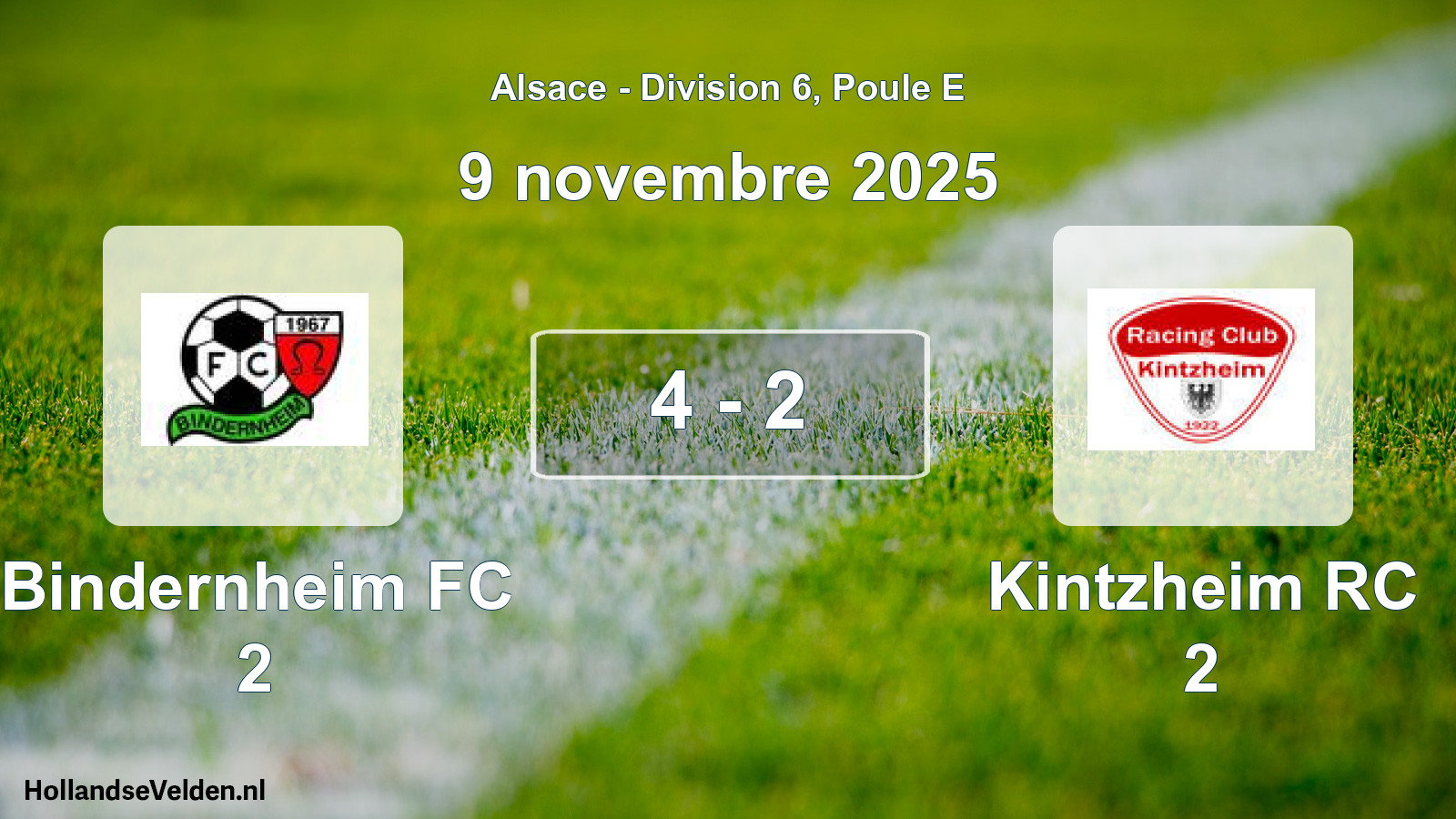 Match joué: Bindernheim FC 2 - Kintzheim RC 2 4 - 2 (9 novembre 2025)