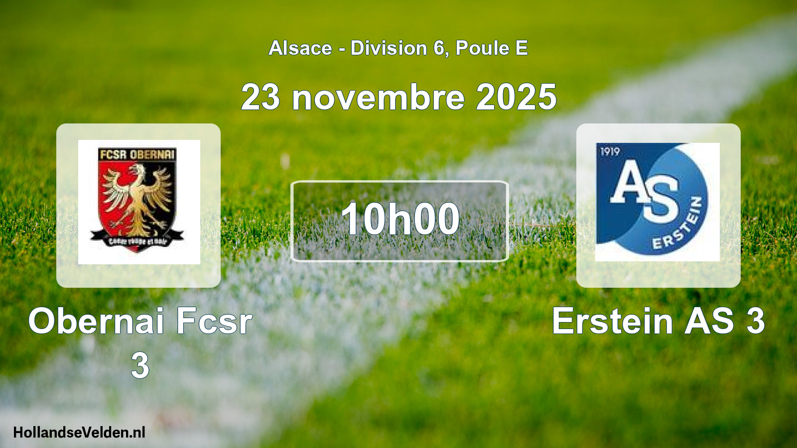 Match programmé: Obernai Fcsr 3 - Erstein AS 3 (23 novembre 2025)